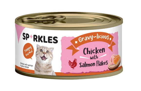 [1ctn=24cans] Sparkles Gravy-licious Chicken With Salmon Flakes Canned Cat Food (80g x 24)
