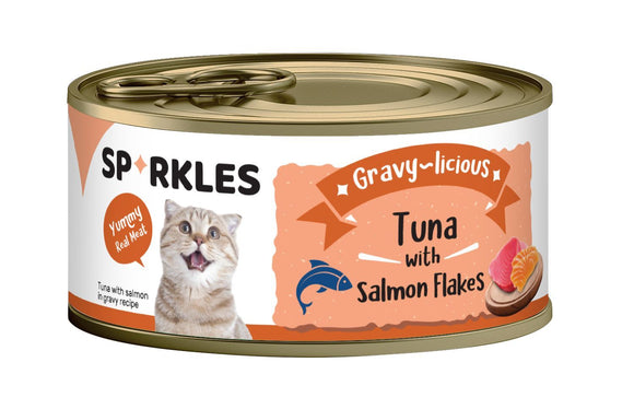 [1ctn=24cans] Sparkles Gravy-licious Tuna With Salmon Flakes Canned Cat Food (80g x 24)
