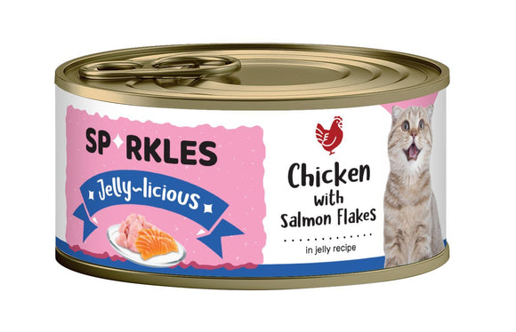 [1ctn=24cans] Sparkles Jelly-licious Chicken With Salmon Flakes Canned Cat Food (80g x 24)