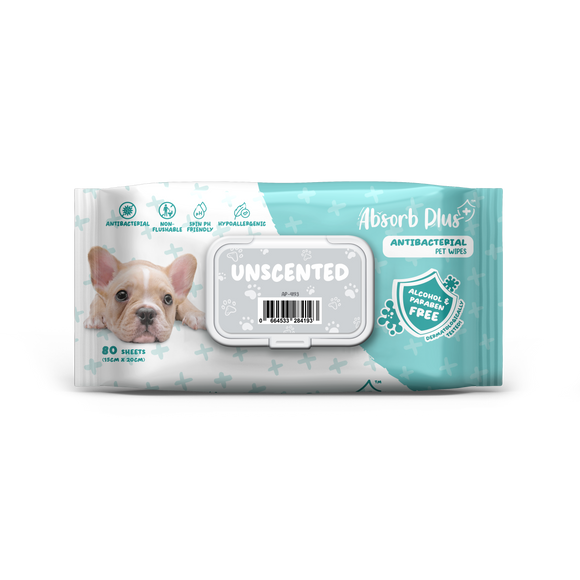 Absorb Plus Antibacterial Pet Wipes (Unscented) 80pcs