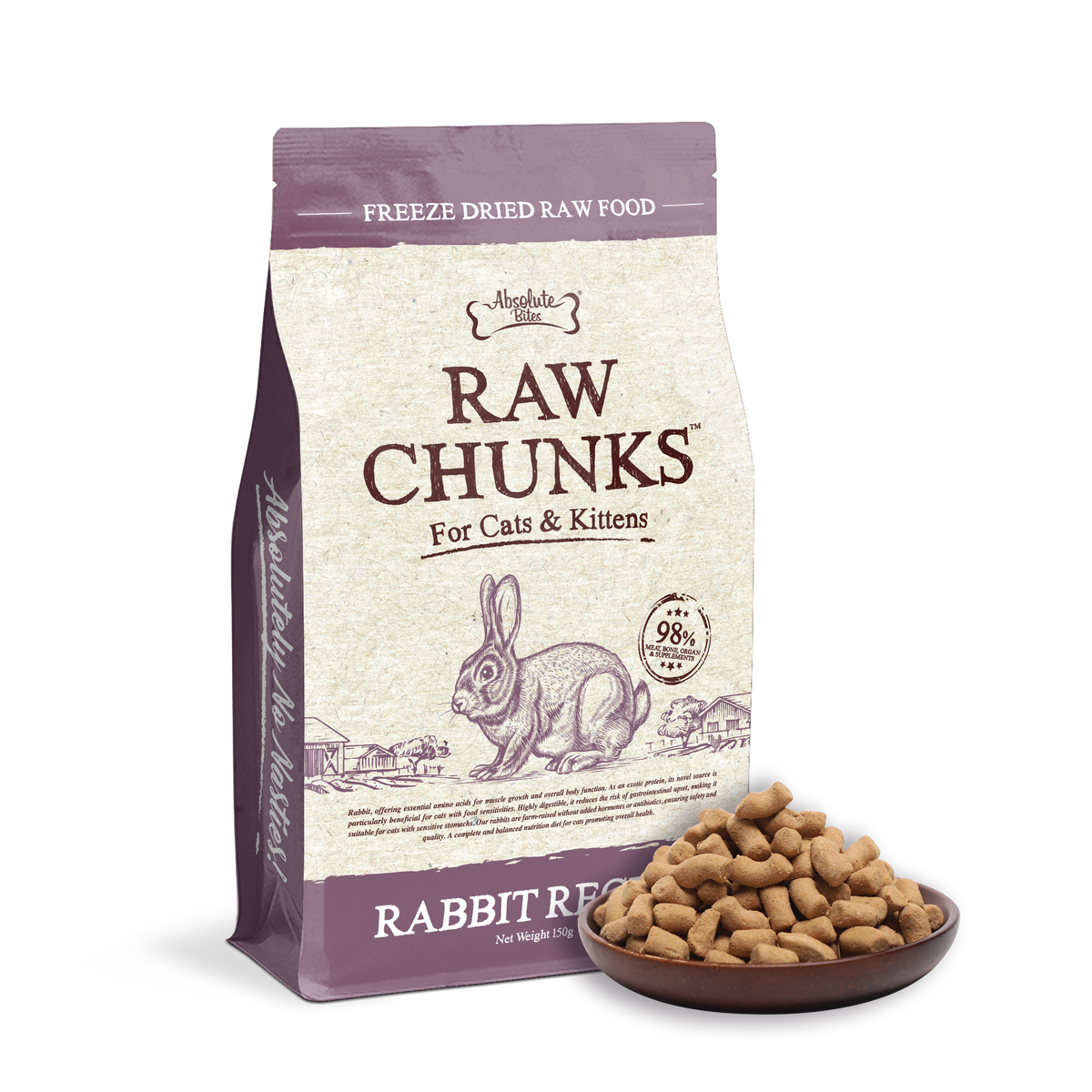 Absolute Bites Raw Chunks Freeze Dried Raw Food for Cats Kittens