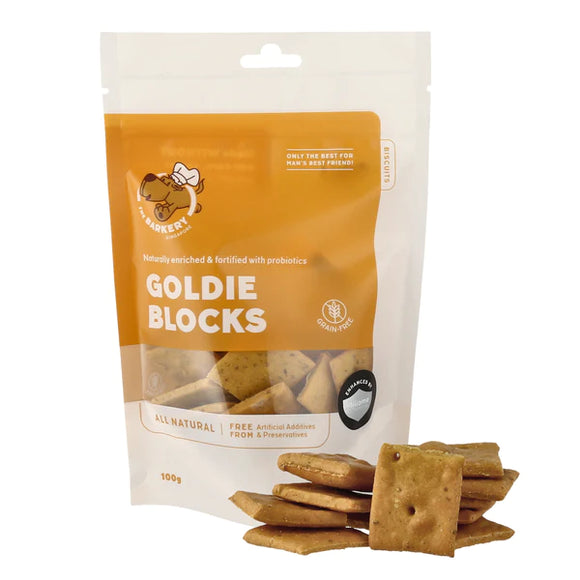 The Barkery Goldie Blocks Biscuits Treats for Dogs (2 sizes)