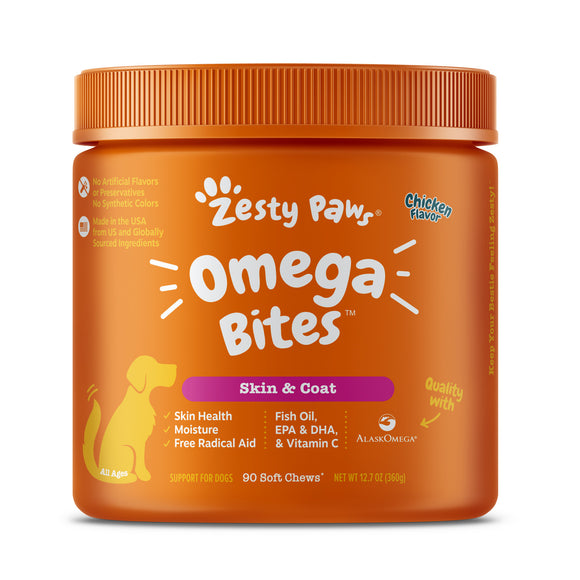 Zesty Paws Omega Bites Chicken Skin & Coat for Dogs (90ct)