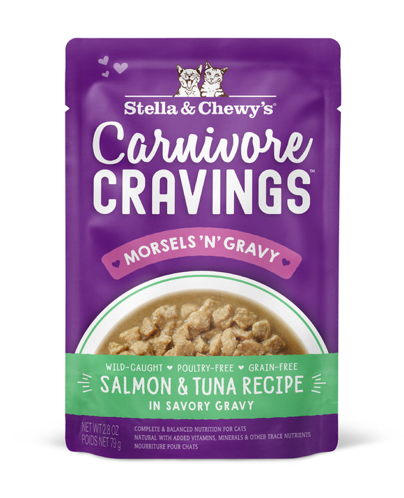 Stella & Chewy’s Carnivore Cravings Morsels 'N' Gravy Salmon & Tuna Pouch for Cats (2.8oz)
