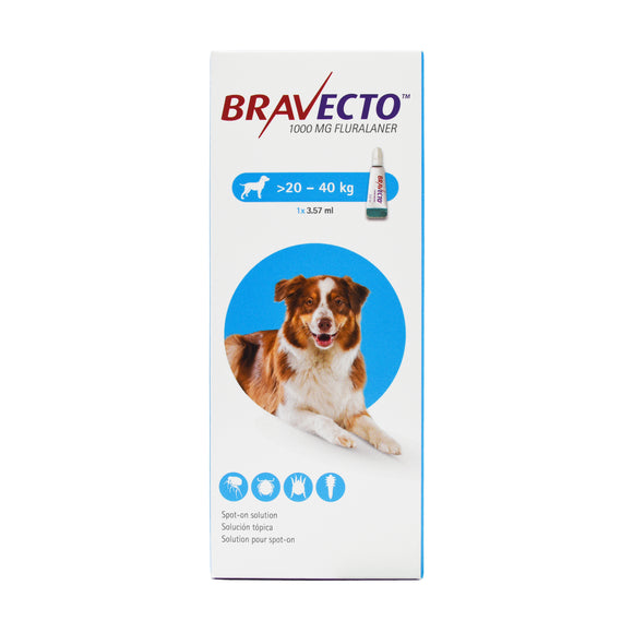 Bravecto Spot On Large Dog (1000mg) 20kg to 40kg