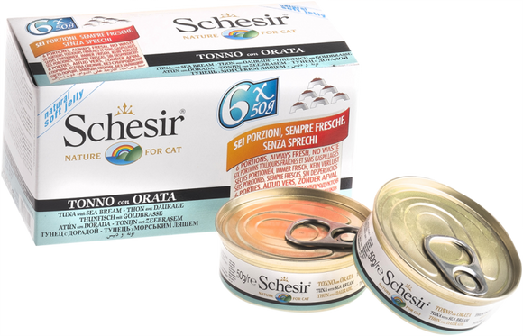 Schesir Multipack Tuna & Sea Bream Canned food for Cats (6x50g)