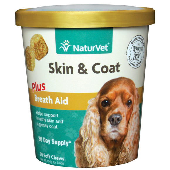 NaturVet Skin & Coat Plus Breath Aid Soft Chews (70ct/5.4oz/154g)