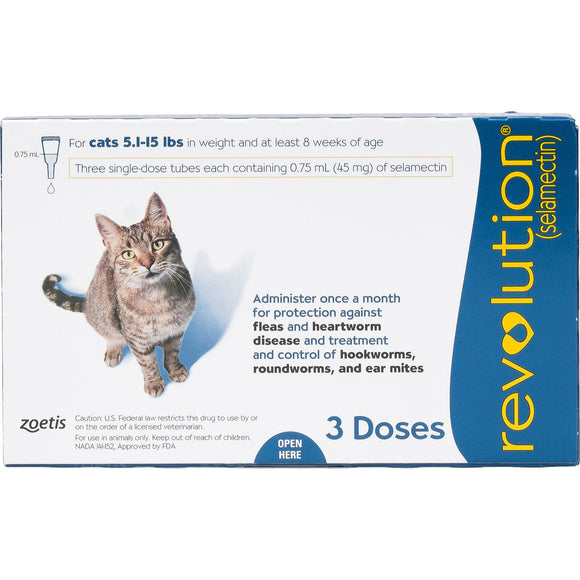 Revolution Heartworm, Flea & Tick Treatment for Cats (5.1lb-15lb) 3’s
