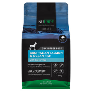 Nutripe Essence Grain Free Australian Salmon & Ocean Fish with Green Tripe Dry Food for Dogs (3 sizes)
