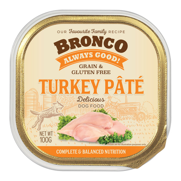 [1carton=16trays] Bronco Turkey Pate Tray Wet Food for Dogs (100g)