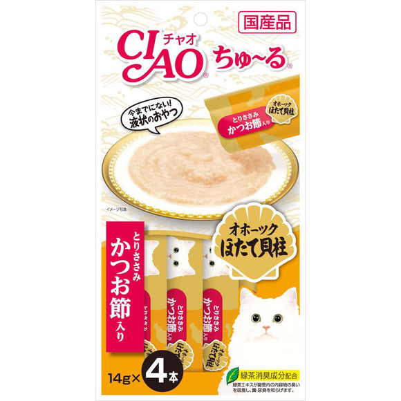 [CIS102] CIAO Chu Ru Chicken Fillet Scallop & Sliced Bonito for Cats (14gx4)