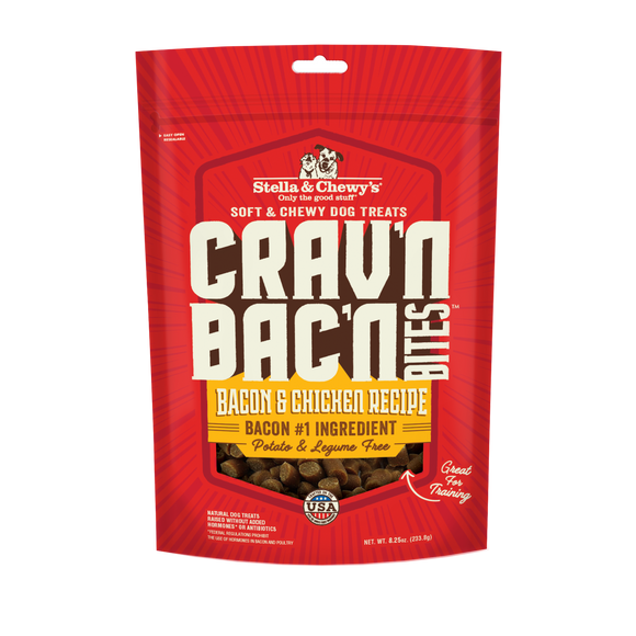 Stella & Chewy’s Crav’n Bac’n Bites Bacon & Chicken Recipes Treats for Dogs (8.25oz)