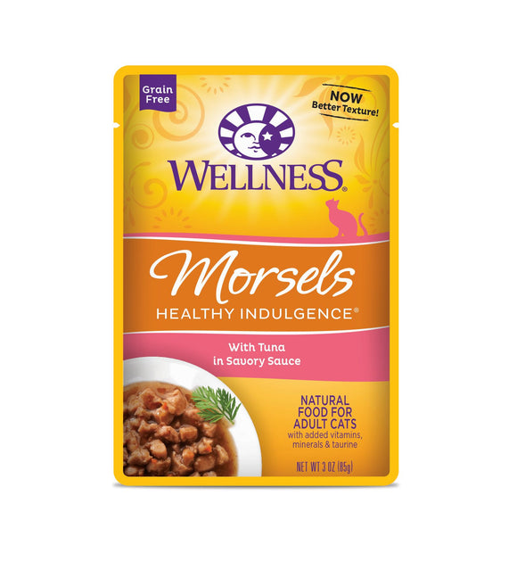 Wellness Grain Free Healthy Indulgence Morsels with Tuna in Savory Sauce Wet Food for Cats (3oz)