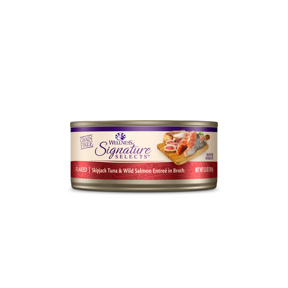 Wellness Core Signature Select Grain Free Flaked Skipjack Tuna & Wild Salmon Entree in Broth Wet Food for Cats (2 sizes)