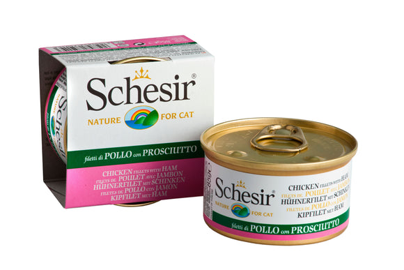 Schesir Can in Jelly (Chicken Fillets with Ham) for Cats (85g)