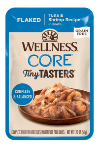 Wellness Core Grain Free Tiny Tasters Flaked Tuna & Shrimp Recipes in Broth for Cats (1.75oz)