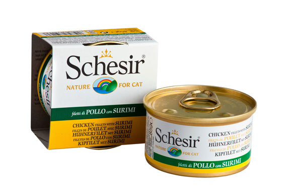 Schesir Can in Jelly (Chicken Fillets with Surimi) for Cats (85g)