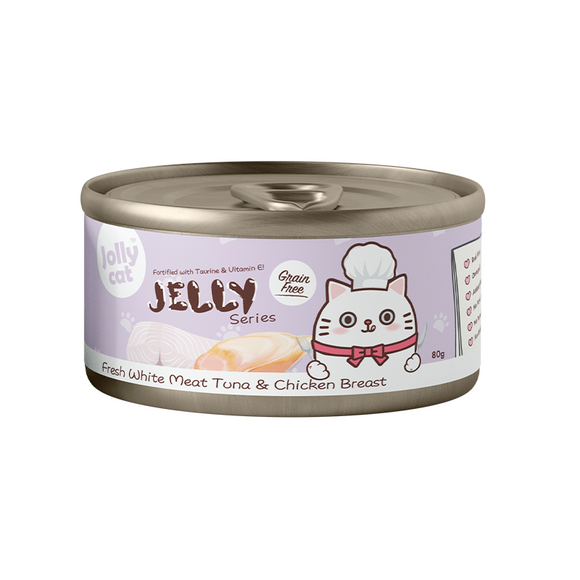 [Bundle of 24] Jollycat Classic Fresh White Meat Tuna & Chicken Breast in Jelly Wet Canned Food for Cats (80g)
