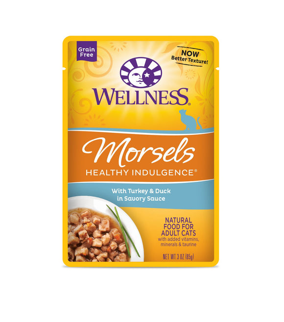 Wellness Grain Free Healthy Indulgence Morsels with Turkey & Duck in Savory Sauce Wet Food for Cats (3oz)