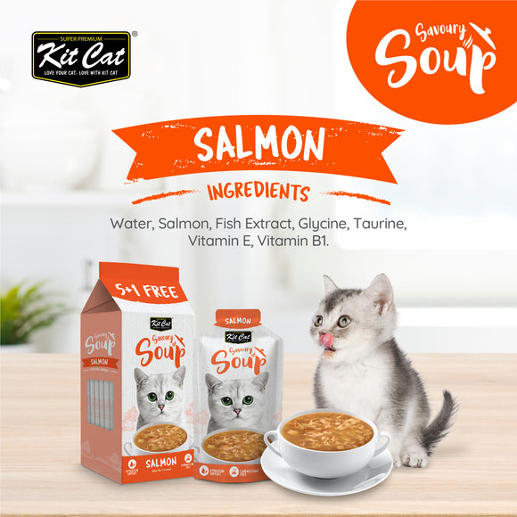 [Bundle of 4] Kit Cat Savoury Soup Wet Food Pouches for Cats - Salmon (50g x 6)