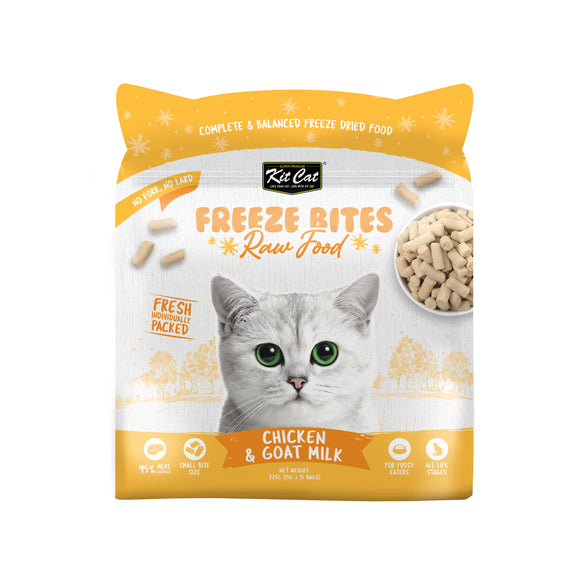 Kit Cat Freeze Bites Raw Food for Cats - Chicken & Goat Milk (225g) | 15 Packs