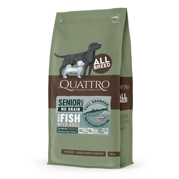 Quattro Senior & Diet All Breed No Grain Dry Dog Food - Whitefish & Krill (2 sizes)