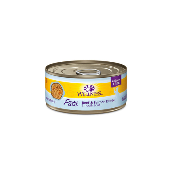 Wellness Complete Health Grain Free Beef & Salmon Entree Pate Canned Food for Cats (5.5oz)