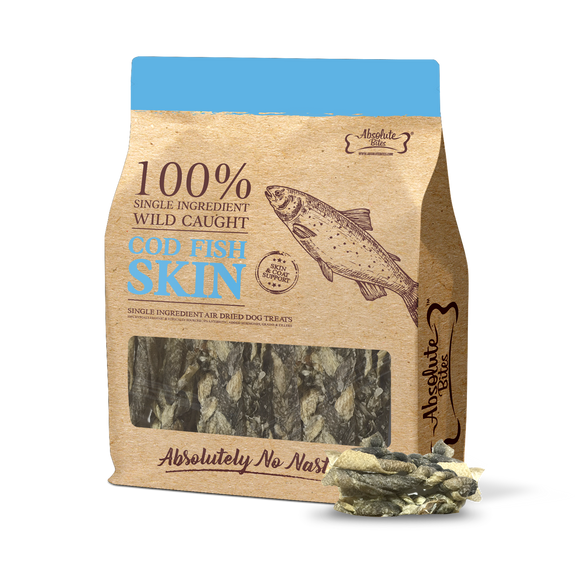 Absolute Bites Air Dried Cod Fish Skins Treats for Dogs (2 sizes)