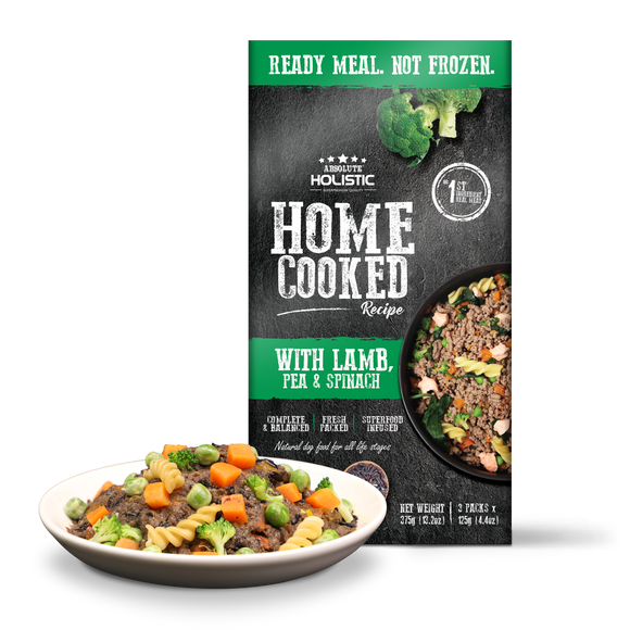 Absolute Holistic Home Cooked Style Recipe Gently Cooked Dog Food Starter Kit (125g x 3) - Lamb, Peas & Spinach