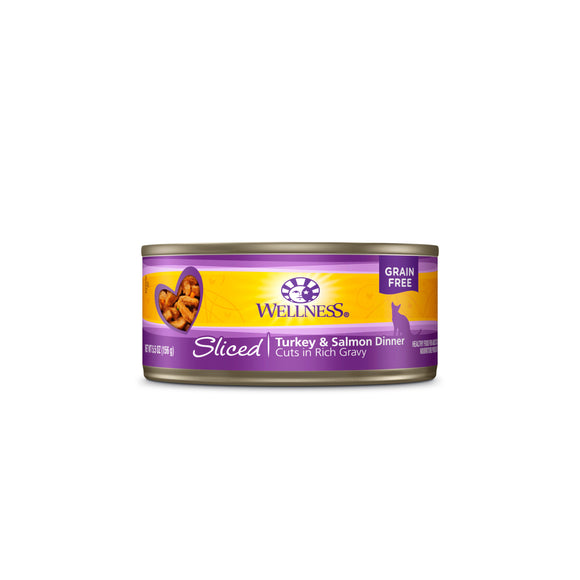 Wellness Complete Heath Grain Free Turkey & Salmon Dinner Cuts in Rich Gravy Sliced Canned Food for Cats (5.5oz)