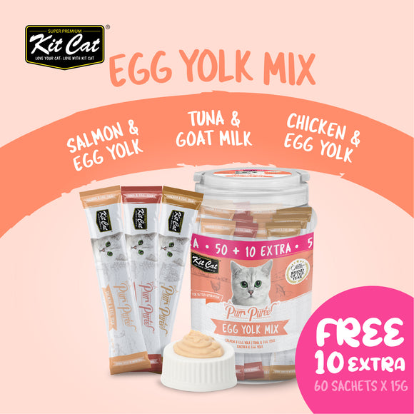 [Buy 1 Free 1] Kit Cat Purr Puree Liquid Treats for Cats - Egg Yolk Mix (15g) | 60 Sticks
