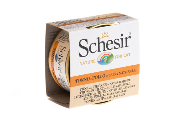 Schesir Can in Natural Gravy (Tuna with Chicken) for Cats (70g)