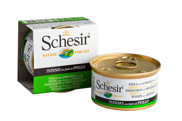 Schesir Can in Jelly (Tuna with Chicken Fillets) for Cats (85g)