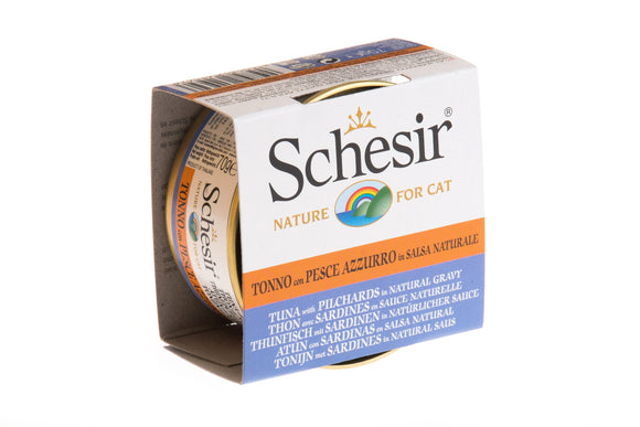 Schesir Can in Natural Gravy (Tuna with Pilchards) for Cats (70g)