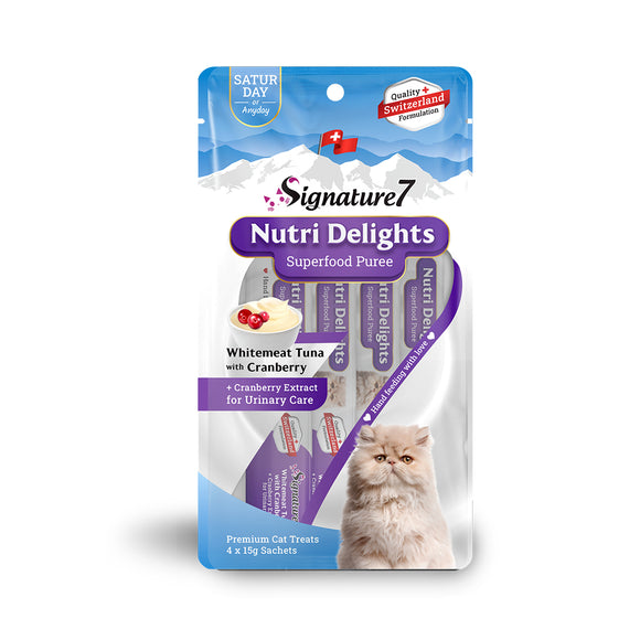 Signature 7 Saturday Nutri Delights Superfood Puree - Whitemeat Tuna with Cranberry for UTH for Cats -  15g x 4pc