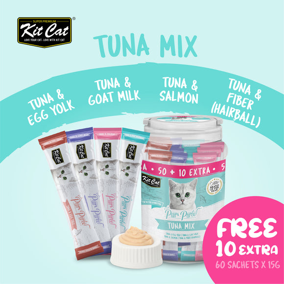 [Buy 1 Free 1] Kit Cat Purr Puree Liquid Treats for Cats - Tuna Mix (15g) | 60 Sticks