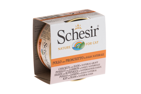 Schesir Can in Natural Gravy (Chicken with Ham) for Cats (70g)