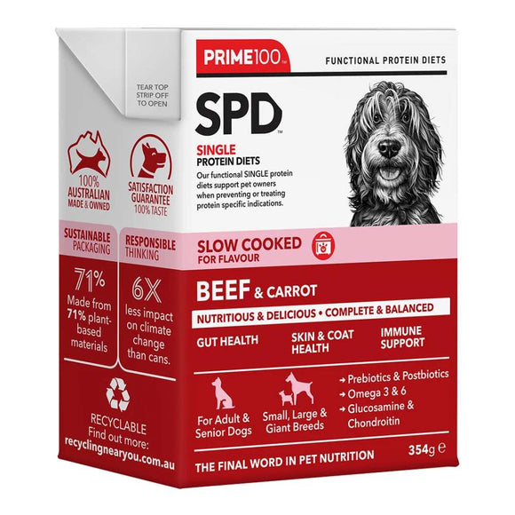 Prime100 SPD Slow Cooked Beef & Carrot Wet Dog Food (354g)
