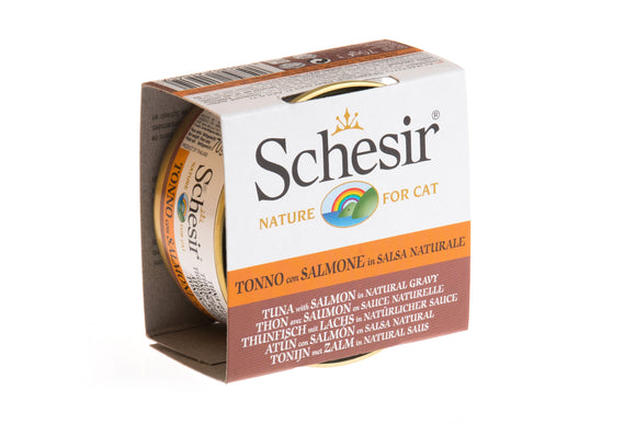 Schesir Can in Natural Gravy (Tuna with Salmon) for Cats (70g)