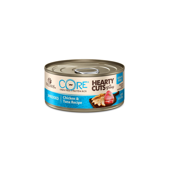 Wellness Core Grain Free Hearty Cuts in Gravy Shredded Chicken & Tuna Recipes Wet Food for Cats (5.5oz)