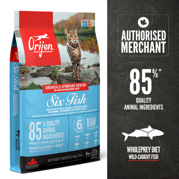 Orijen Six Fish Dry Food for Cats (3 sizes)