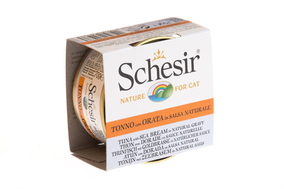 Schesir Can in Natural Gravy (Tuna with Bream) for Cats (70g)