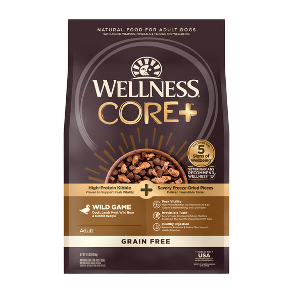 Wellness Core+ Wild Game (Duck, Lamb Meal, Wild Boar & Rabbit + Freeze Dried Lamb) 2 sizes