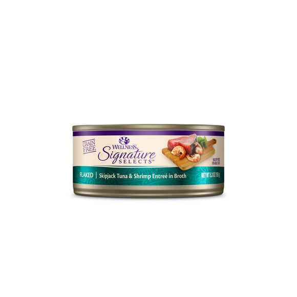 Wellness Core Signature Select Grain Free Flaked Skipjack Tuna & Shrimp Entree in Broth Wet Food for Cats (2 sizes)