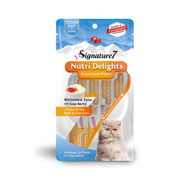 Signature 7 Thursday Nutri Delights Superfood Puree - Whitemeat Tuna with Goji Berry for Skin and Coat for Cats -  15g x 4pc