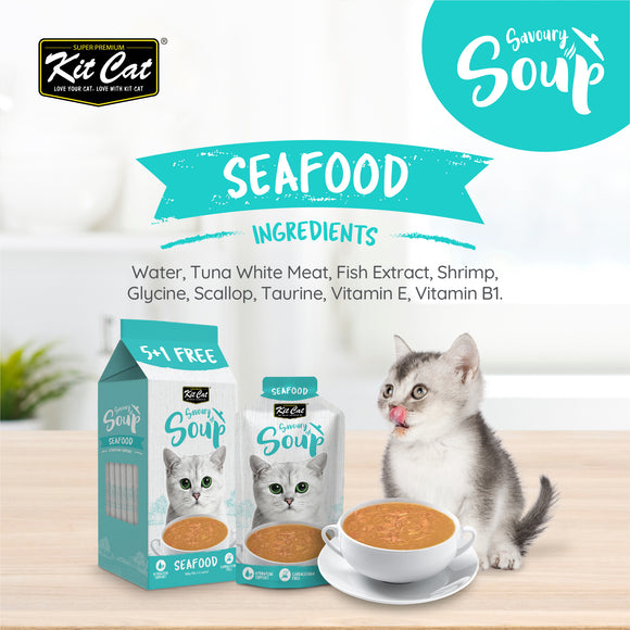 [Bundle of 4] Kit Cat Savoury Soup Wet Food Pouches for Cats - Seafood (50g x 6)