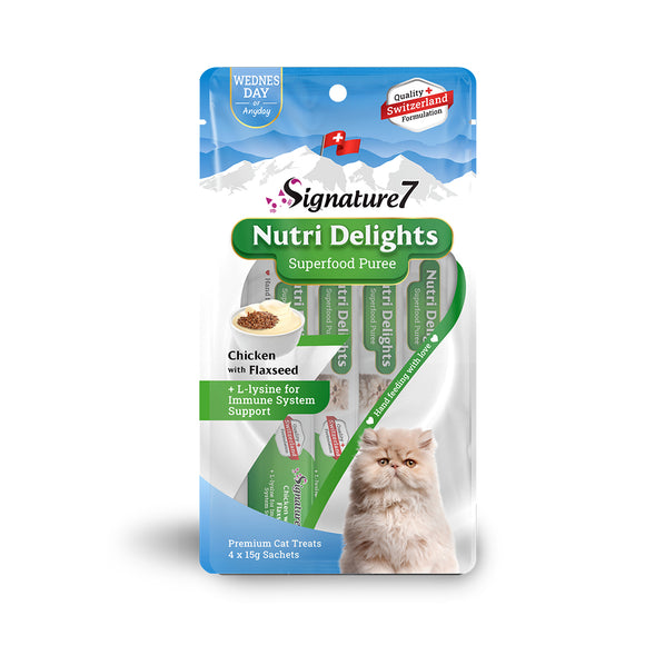 Signature 7 Wednesday Nutri Delights Superfood Puree - Chicken with Flaxseed for Immune System for Cats -  15g x 4pc