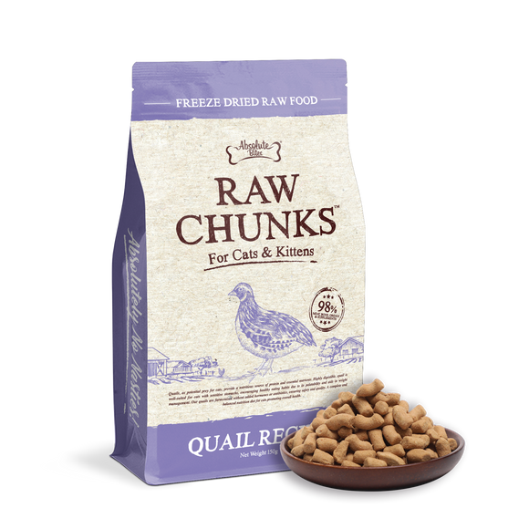 Absolute Bites Raw Chunks Freeze Dried Raw Food for Cats & Kittens - Quail Recipe (2 sizes)