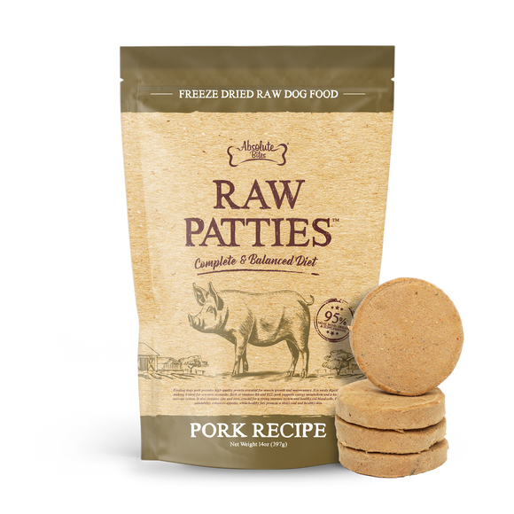 Absolute Bites Freeze Dried Raw Patties Dog Food - Pork Recipe (14oz)