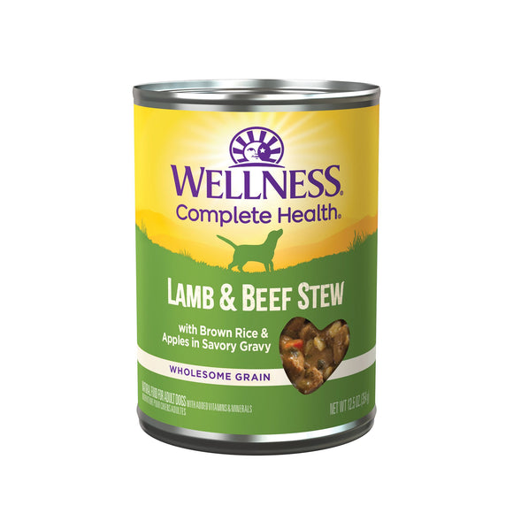 Wellness Grain Free Lamb & Beef Stew with Brown Rice & Apple in Savory Gravy Canned Food for Dogs (12.5oz)